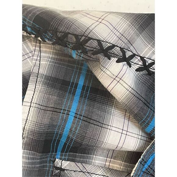 Chalc mens button down shirt western size medium black blue white - Picture 7 of 7